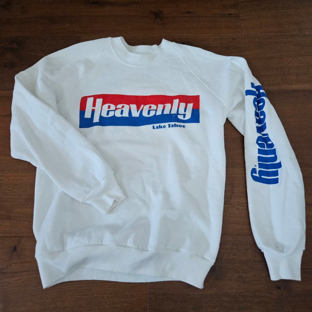 Vintage Jerzees Heavenly Lake Tahoe White Raglan Sweatshirt Made in USA Medium